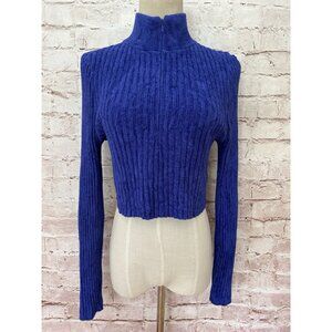 Urban Outfitters Sweater Womens L Purple Ribbed Crop Half Zip Mock Neck Pullover